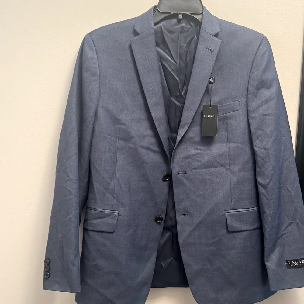 Lauren Ralph Lauren Boy 18R Blue Sharkskin Wool Natural Stretch Coat suit jacket